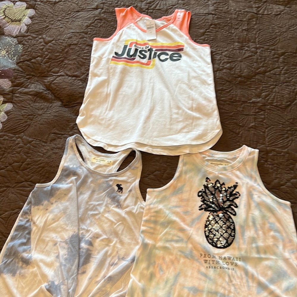 2 Abercrombie kids tank tops and 1 NWT Justice top